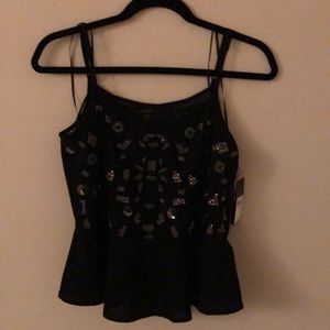 Guess NWT peplum black beaded top